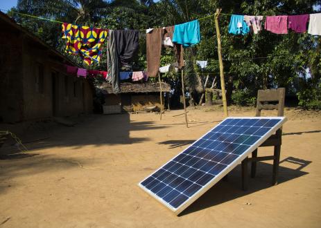 Single solar panel in Africa sand