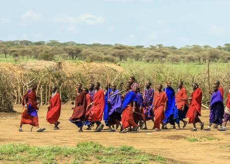 Masai tribe in Tanzania walking outside.