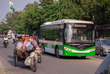 A new electric bus in New Delhi, India